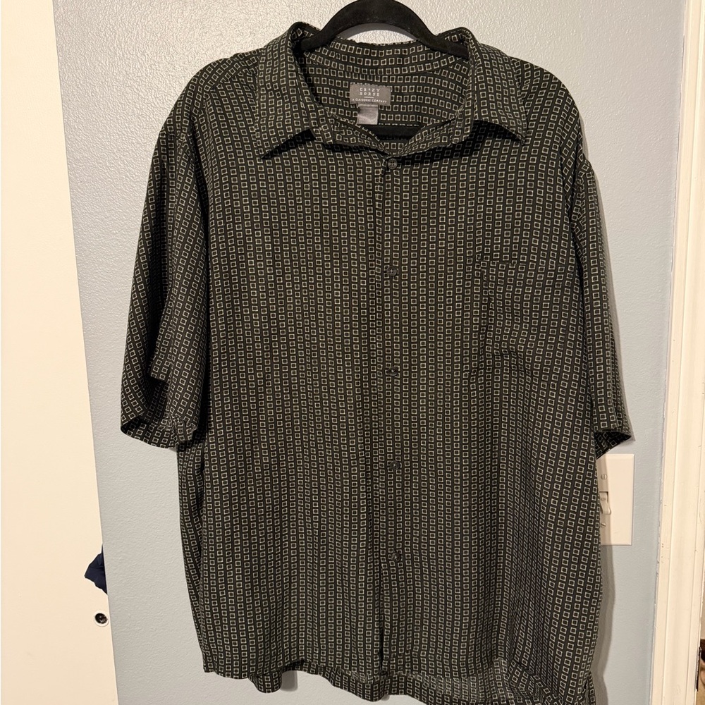 Alfani Short-Sleeve Geometric Print Button-Down Shirt - Black Olive